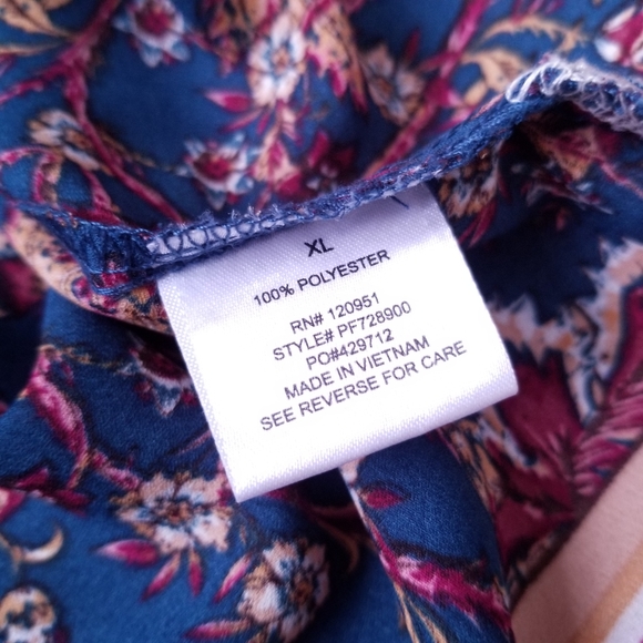 Dark Floral Scoop Neck Teal Green and Brown Short Sleeve Top - Picture 11 of 11